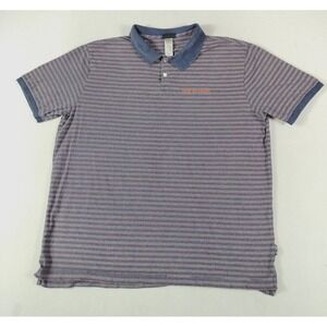 Patagonia Polo Shirt Mens 2XL Blue Striped Organic Cotton New Belgium Beer Logo